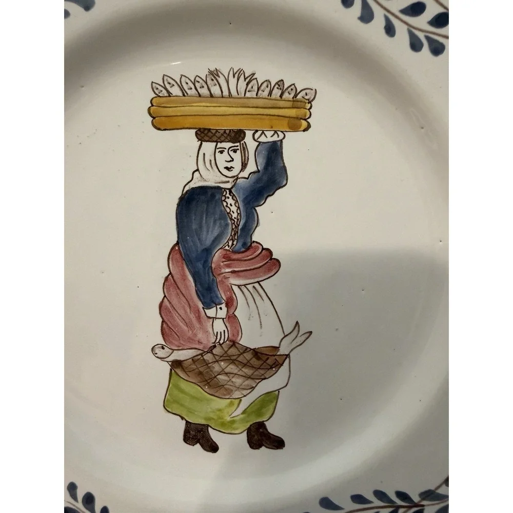 Vintage Villa Ceramica Portugal Hand Painted Folk Art Dinner‎ Plates Set 2